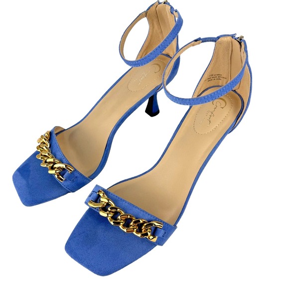 Comfort Est. 1946 Royal Blue‎ Gold Chain Ankle Strap 3in Heel Sandals 11W Dressy - Picture 1 of 9